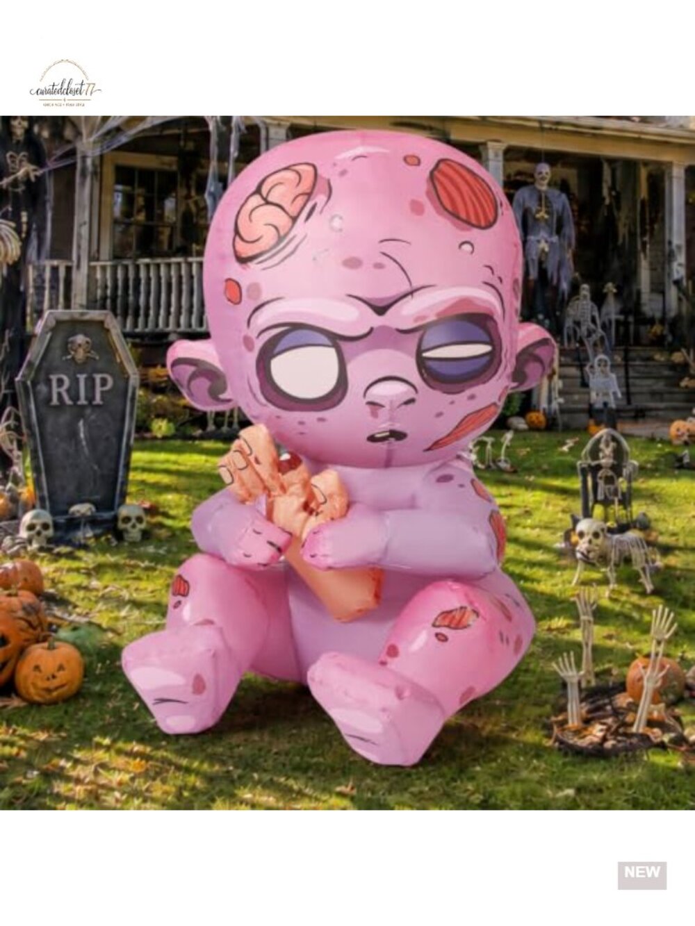 3FT Halloween Inflatable Zombie Yard Decoration with Built-in LEDs, Waterproof